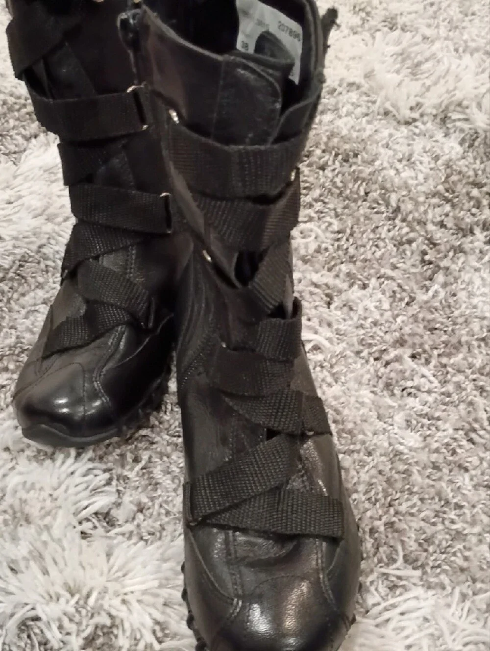 Women's Black Strappy Ankle Booties - Tactical-Inspired Design